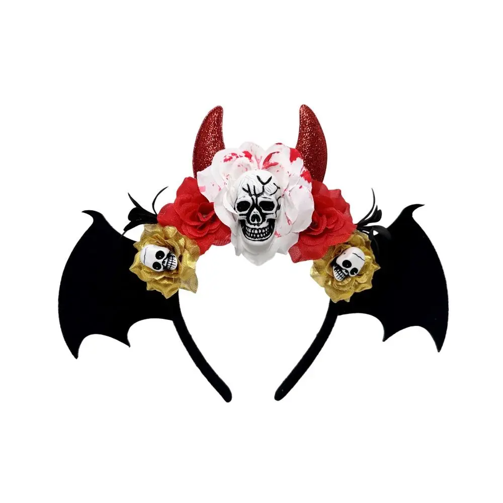 

Готический обруч для волос с черепом, темная летучая мышь, повязка на голову с черепом на Хэллоуин, декор для головного убора, повязка для волос на день мертвых, праздничные украшения