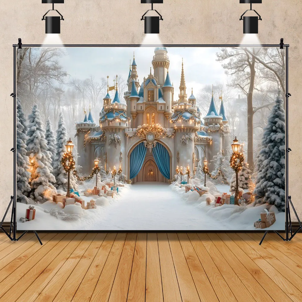 Fondo de Castillo de Palacio de Feliz Navidad, Fondo de fotografía de fiesta familiar del País de las Maravillas congeladas, accesorios de estudio fotográfico de cumpleaños para niña