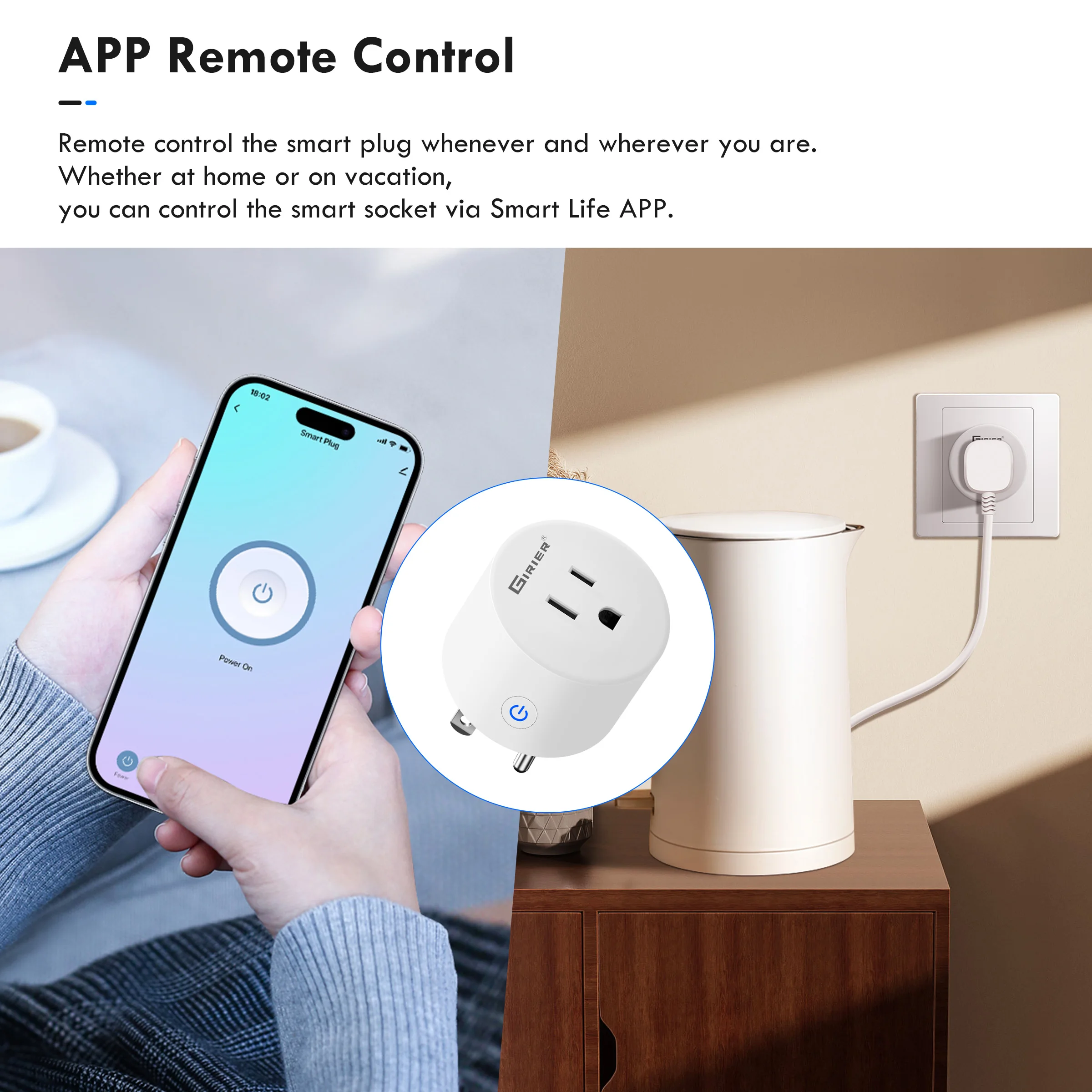 GIRIER Smart Plug US, WiFi Outlet Socket 10A Compatible with Alexa Google Home, Timer App Vocie Remote Control, No Hub Required