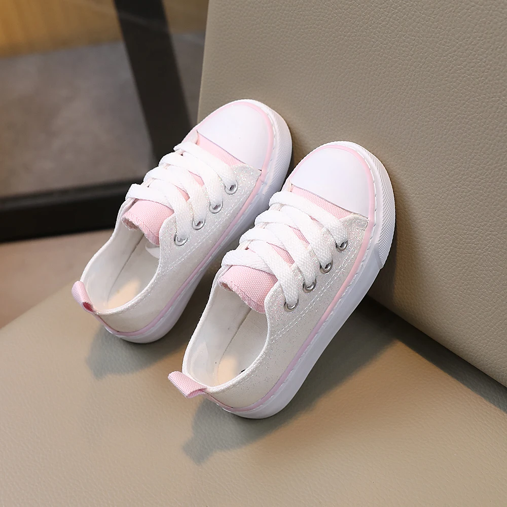 أحذية قماشية بسيطة عصرية للأطفال، مع ترتر ولامع، ونعال ناعمة، أحذية أطفال خفيفة الوزن للربيع والخريف