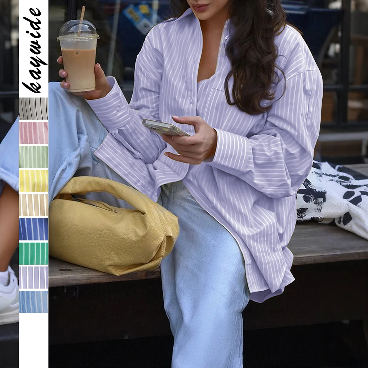 

2025 Autumn Women Elegant Stripe Long Sleeves Casual Shirt For Woman Lapel Single-Breasted Loose Slim Blouse Top Streetwear