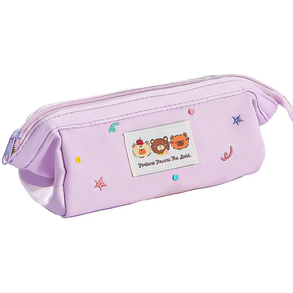 

Ins Fashion Embroidered Kawaii Pencil Bag Bear Pattern Zipper Stationery Bag Creative Large Capacity Pen Pencil Case Student