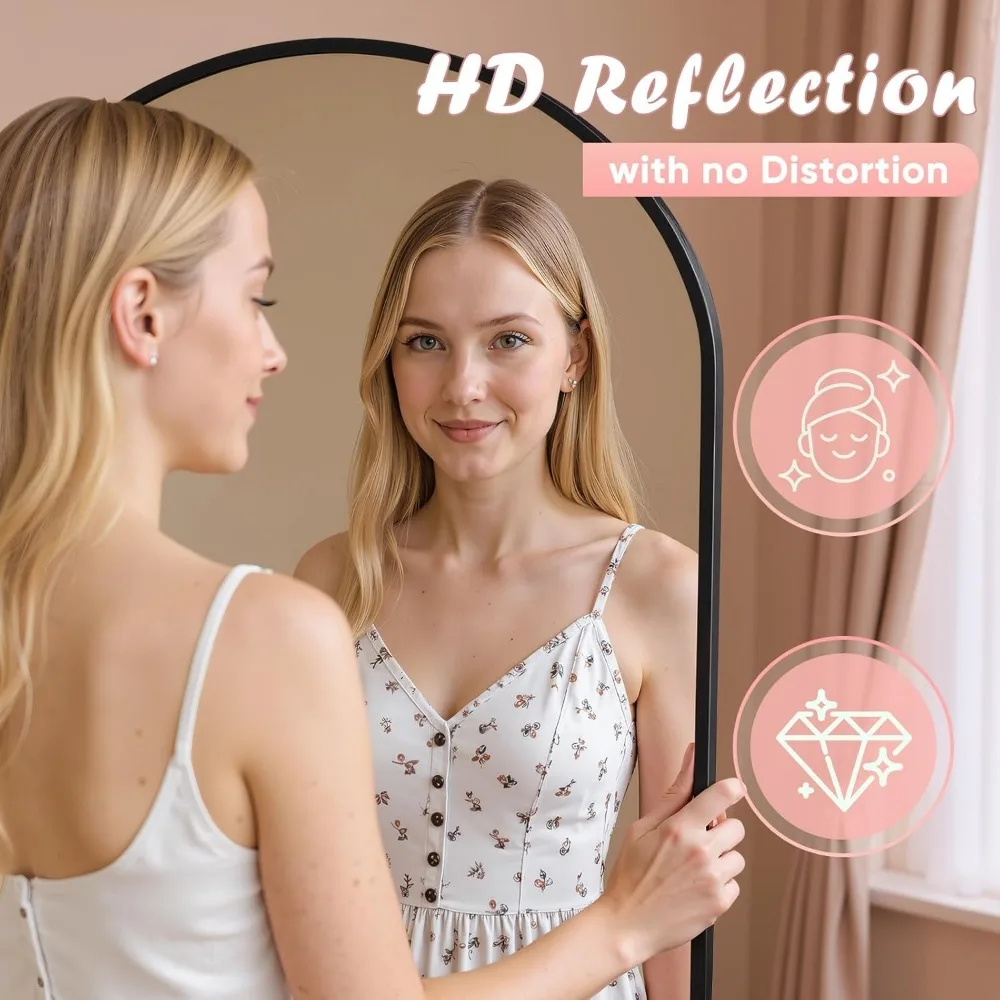 Large Arched Standing Mirror, 64 x 21 Full Length Floor Mirror for Home, Ideal for Bedrooms, Bathrooms, and Living Rooms in Blac