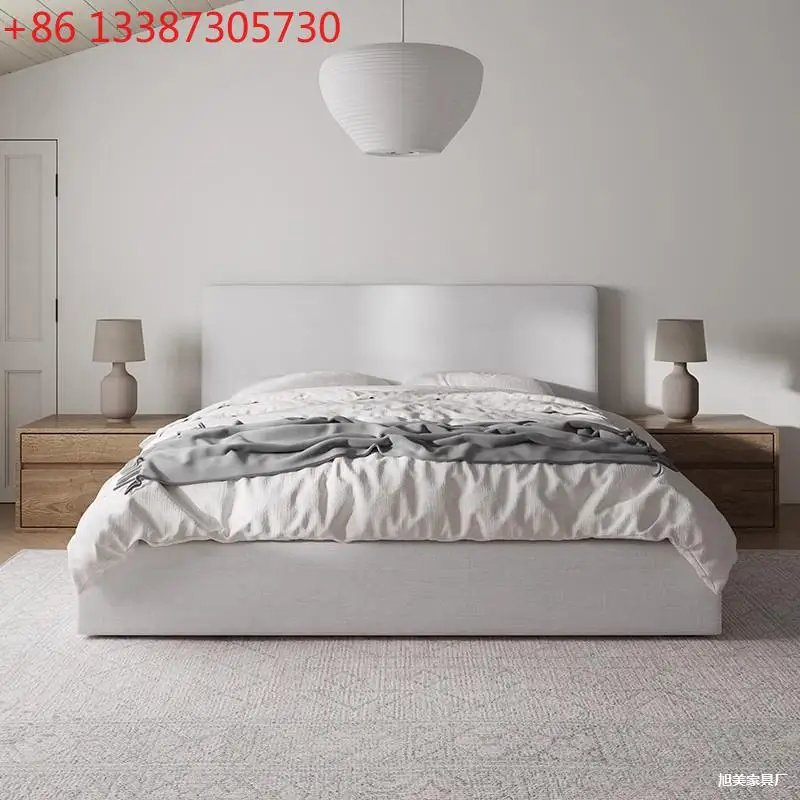 High backrest bed fully dismantled cotton and linen cloth bed wabi sandy wind solid wood soft bed
