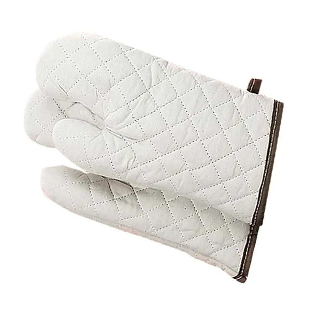 

2Pcs Insulated Cotton Oven Mitts Heat Resistant Anti-scald Microwave Gloves Kitchen Hot Pots Baking Mittens White Color