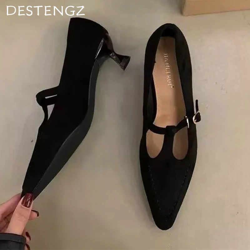 Women Pointed Toe Mid Heels Shoes Spring Fashion Causal Stilettos Pumps Woman 2025 Brand New Trend Shallow Loafers Shoes Female