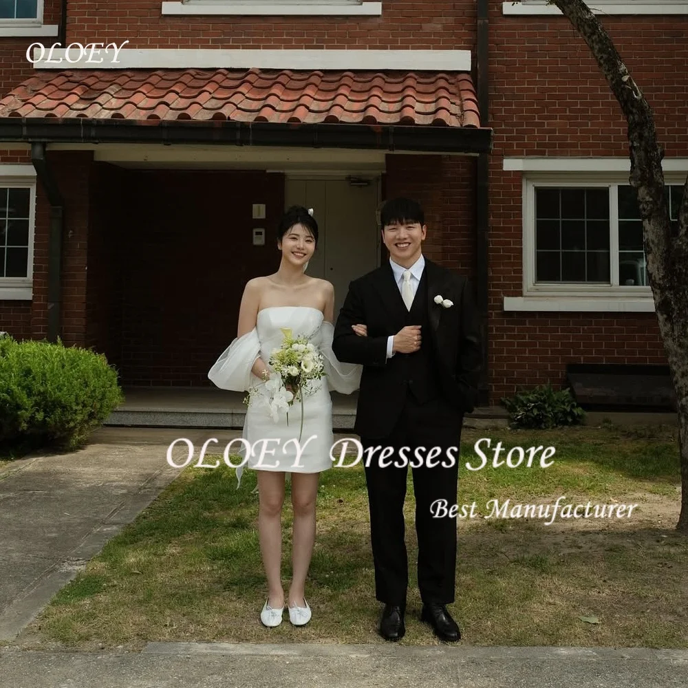 

OLOEY Strapless Mini Wedding Party Dresses Puff Short Sleeves Korea Wedding Dress Photo Shoot Formal Event Dress Customized