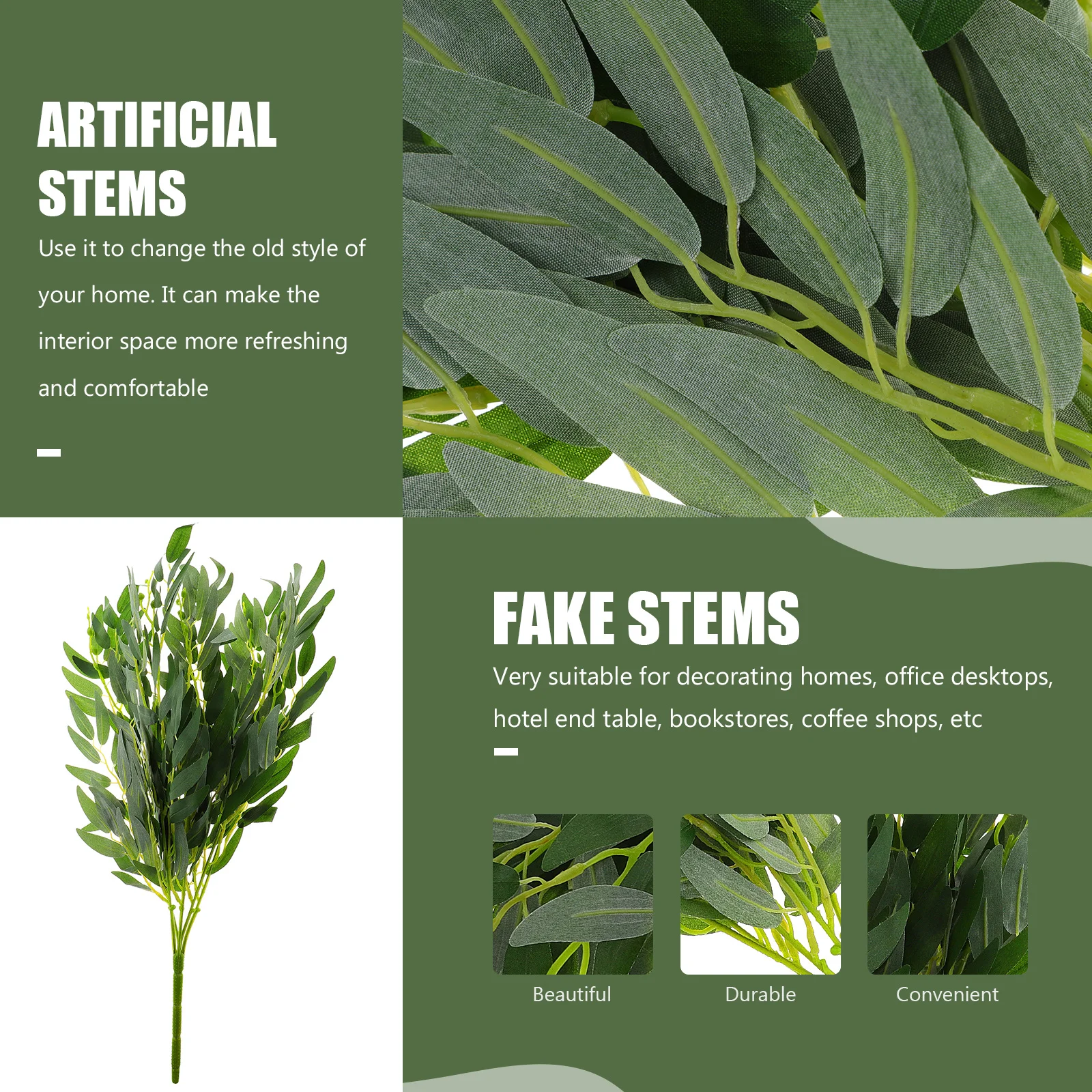 

Artificial Salix Leaves Stems Faux Green Plant Stems Home Wedding Decoration Flower Arrangement Simulation Plant Decor