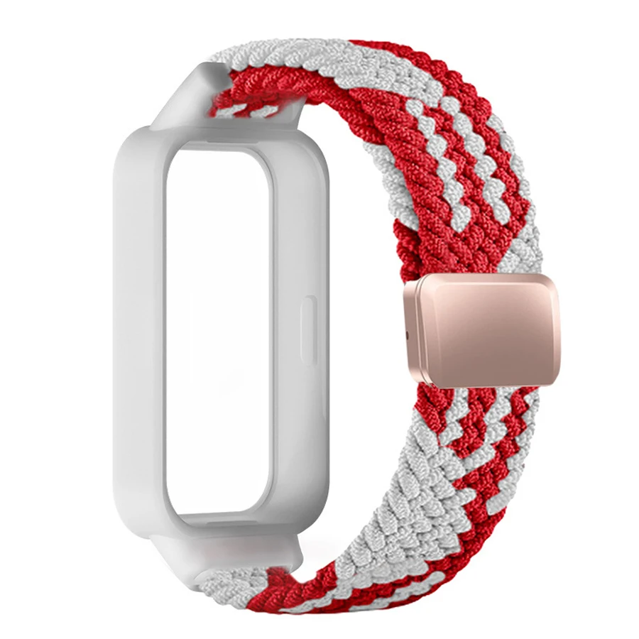 Magnetische gespsluiting hoesje + gevlochten nylon band voor Xiaomi Mi Band 9 Active riem sportarmband Correa + hoesje voor Redmi Band 3 band