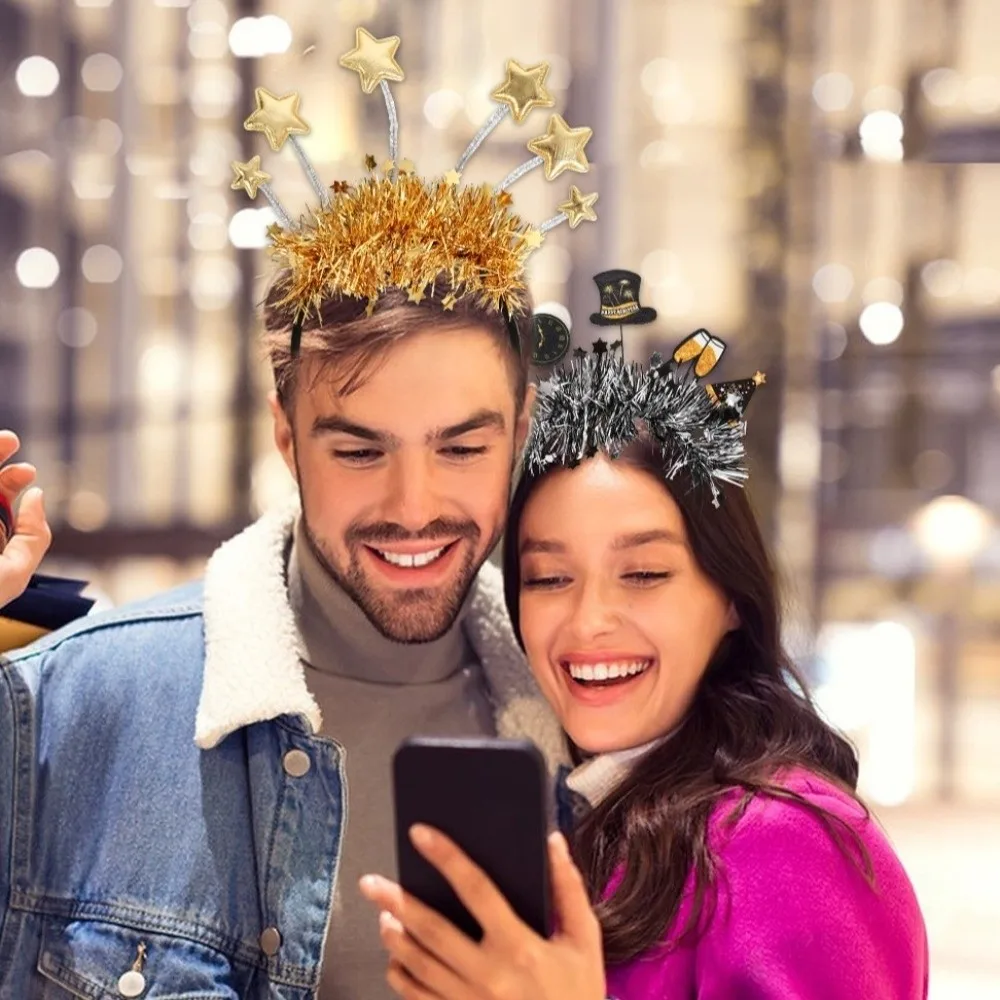 الترتر 2026 السنة الجديدة عقال نجمة/تاج الإبداعية عيد الميلاد السنة الجديدة خوذة ملونة الطرف الديكور بريق الشعر هوب #3