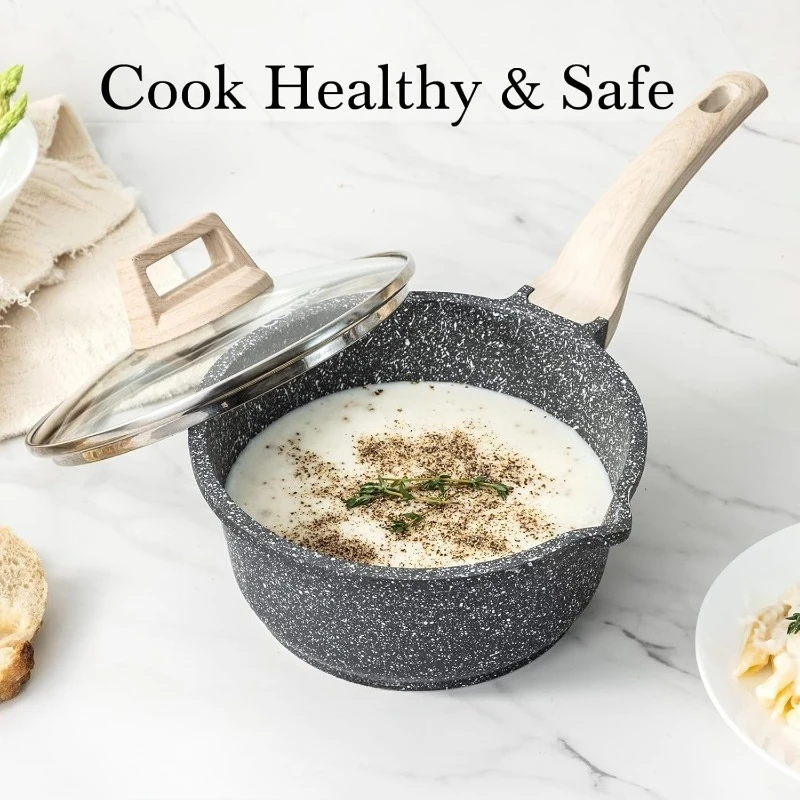 

Sauce Pan Sets with Lid Cooking Pots Nonstick Saucepans Cookware Set with Pour Spout Small Kitchen Pot, Induction Comptable