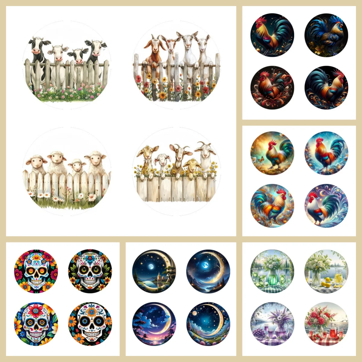 

4 wooden animal/floral patterned anti-slip and heat-insulating coasters, suitable for kitchen and office festival gifts