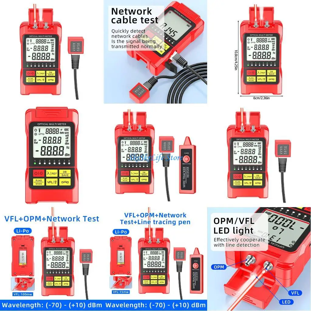 E65E 15/30/50/100 Mw Fiber Optically Power Meter RJ45 Tester Wire Tracking