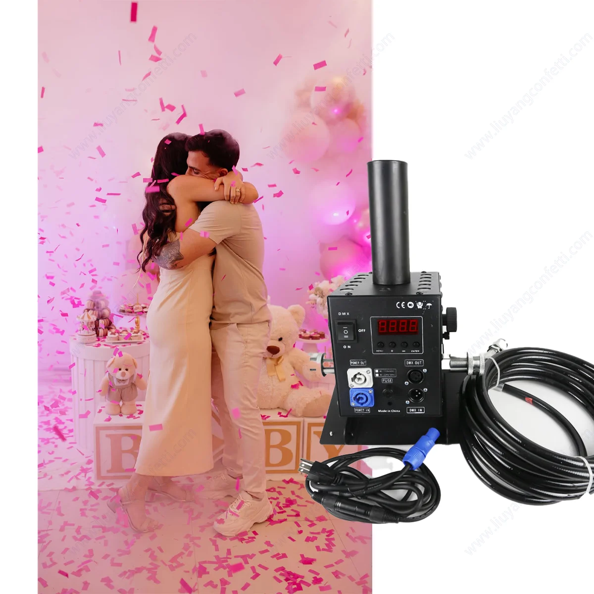 

Fog Machine Remote DMX Control LED CO2 Jet DJ NightClub Disco Party Concert Event Stage Gender Reveal Bride FX Confetti Streamer