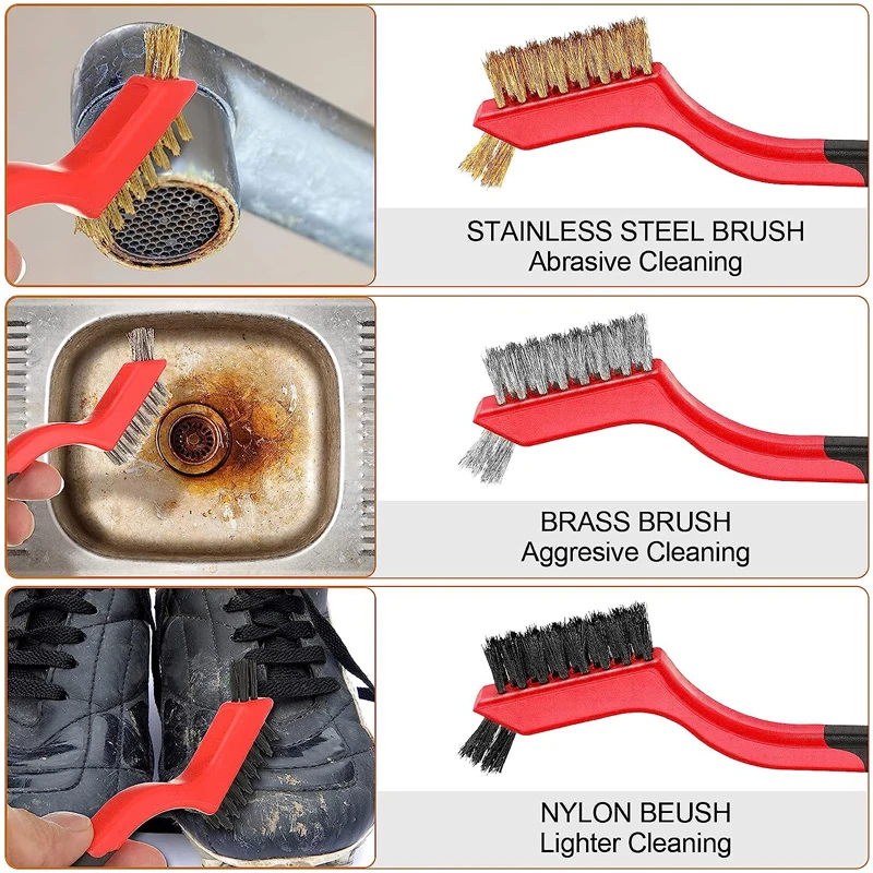 Brass Cleaning Brush Polishing Rust Remover Metal Steel Wire Nylon Brush Paint Scrubbing Kitchen Stove Sink Pot Cleaning Tools