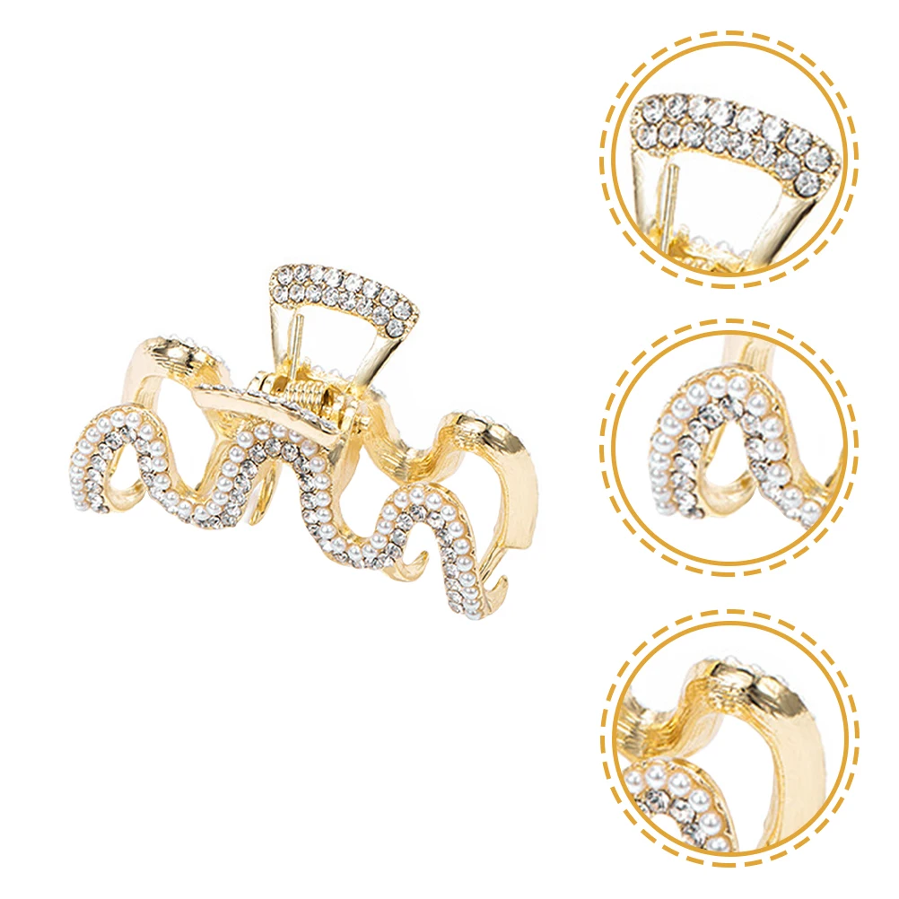 

2pcs Pearls Grip Hair Claw Clips Golden Alloy Small Jaw Accessories for Women Elegant Hairstyle Office Out Casual