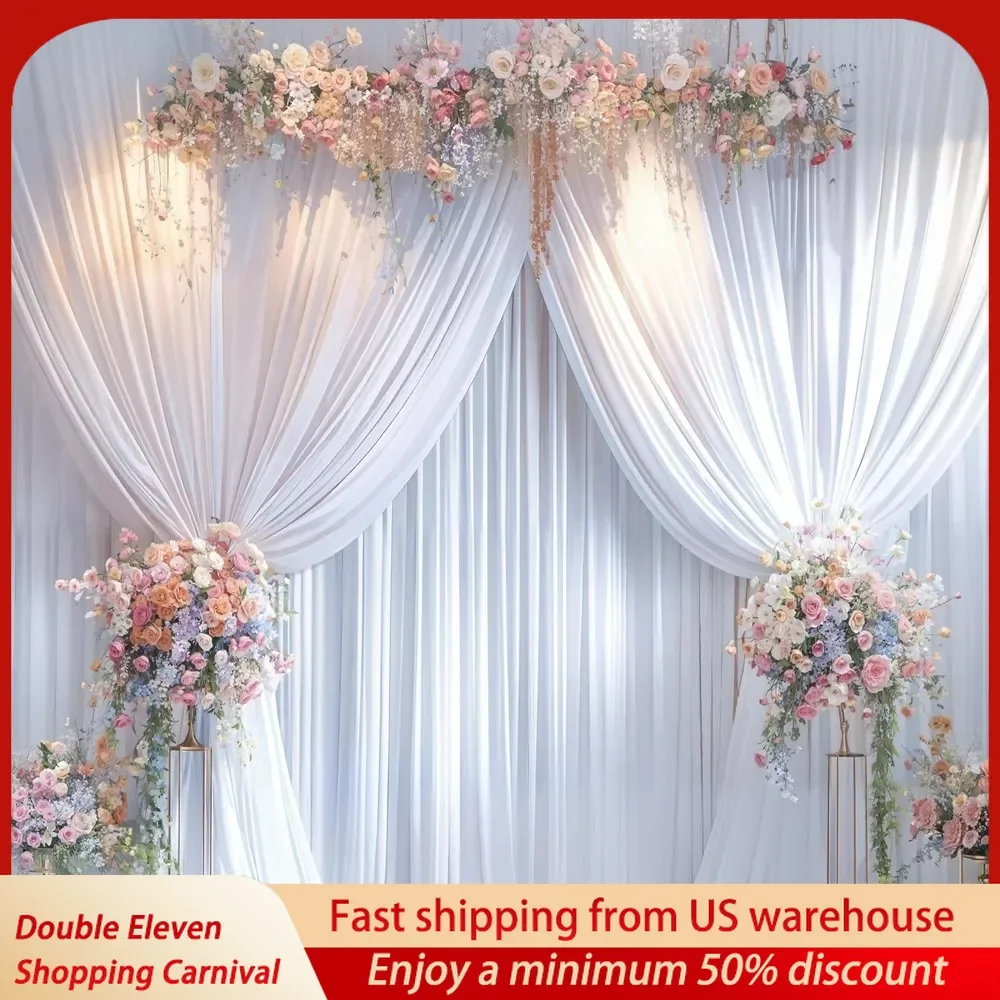 40ft x 10ft Wrinkle Free White Wedding Backdrop Curtains for Party Bridal Shower Reception Decorations White Fabric Curtain