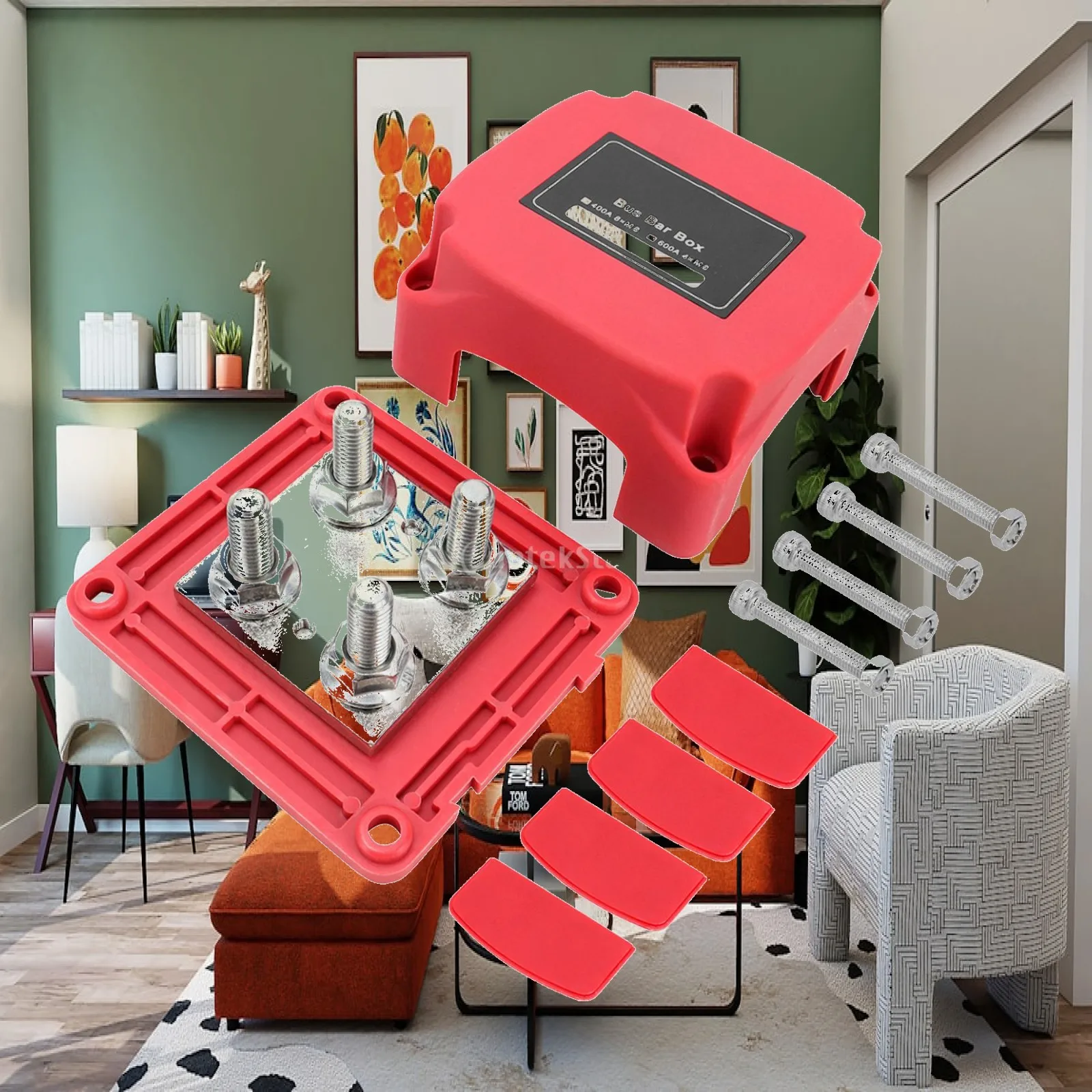 High Current 48V Busbar with Cover 400A M8 Studs Terminal Block Negative and Positive Posts for Car Boat Yacht Solar