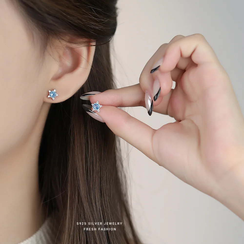 

French Exquisite Star S925 Pure Silver Stud Earrings Women Shining Temperament Girlfriend Gift Jewelry