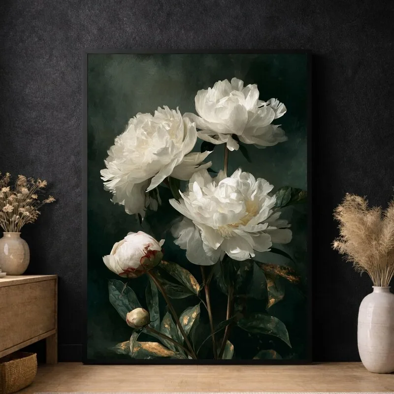 Neutral Tone Peony Floral Wall Art Canvas Prints Vintage Botanical Flower Poster for Apartment Living Room Bedroom Home Decor