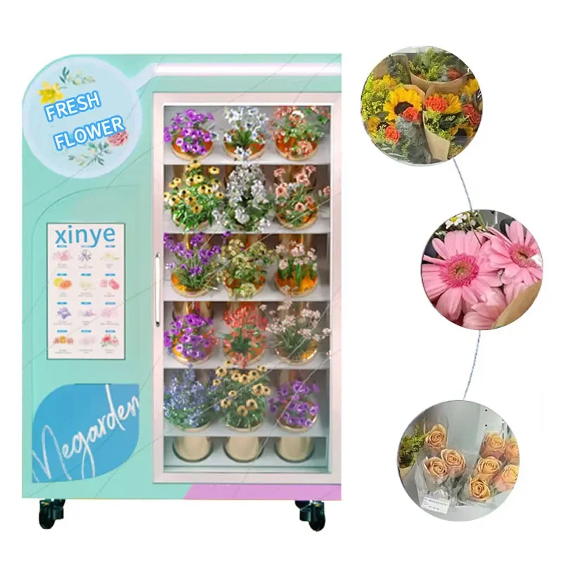 for 24 Hour Self Service Flower Shop Fresh Floral Bouquet Refrigerator Touch Screen Credit Card Payment Flower Vending