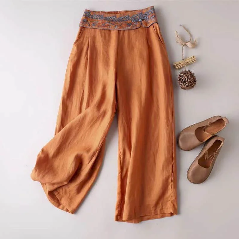 Cropped Pants for Women Minimalism Summer Sale Korean Style Elastic Waist Flowing Trousers Wide Leg Pants Casual Women Clothing