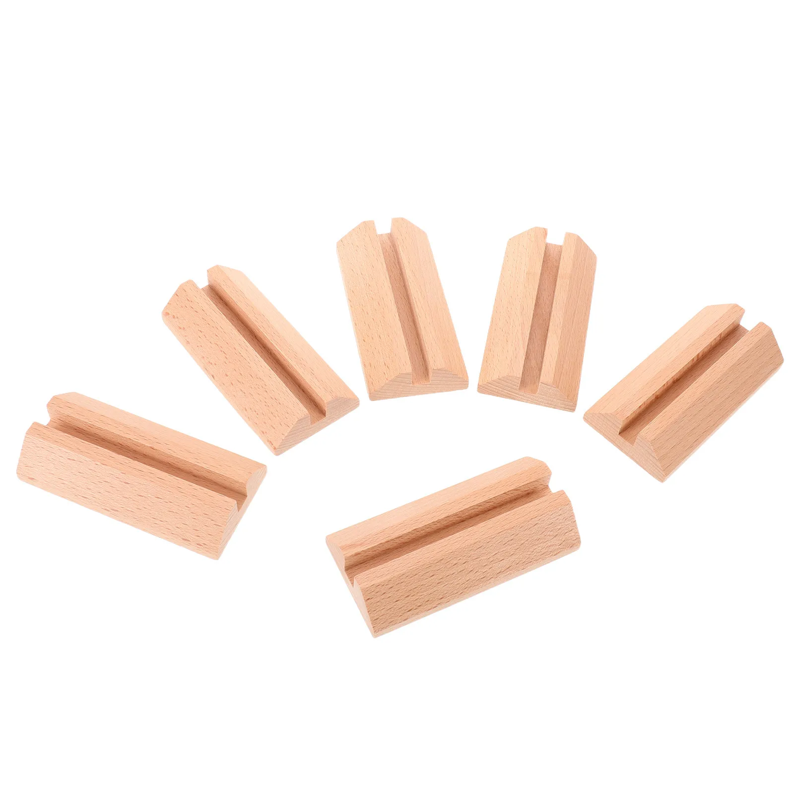 6Pcs Beech Wood Business Card Holder Natural Wooden Desk Stand Stable Display Rack for Office Events Weddings Retail Shop Table