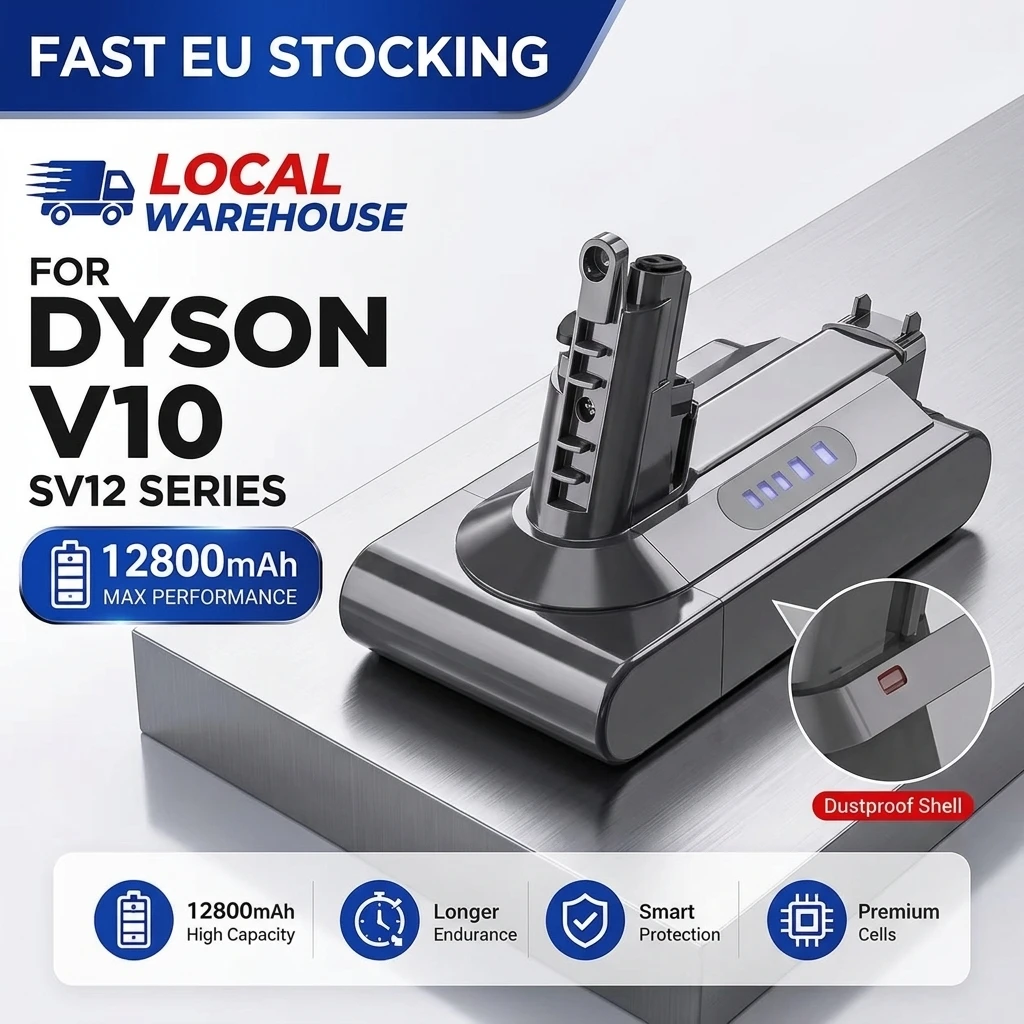 25,2V 12800mAh Ersatzakku Kompatibel mit Dyson V10 SV12 V10 Absolute V10 Animal Kabelloser Staubsauger, Große Kapazität Lange Laufzeit Staubsauger-Akkupack