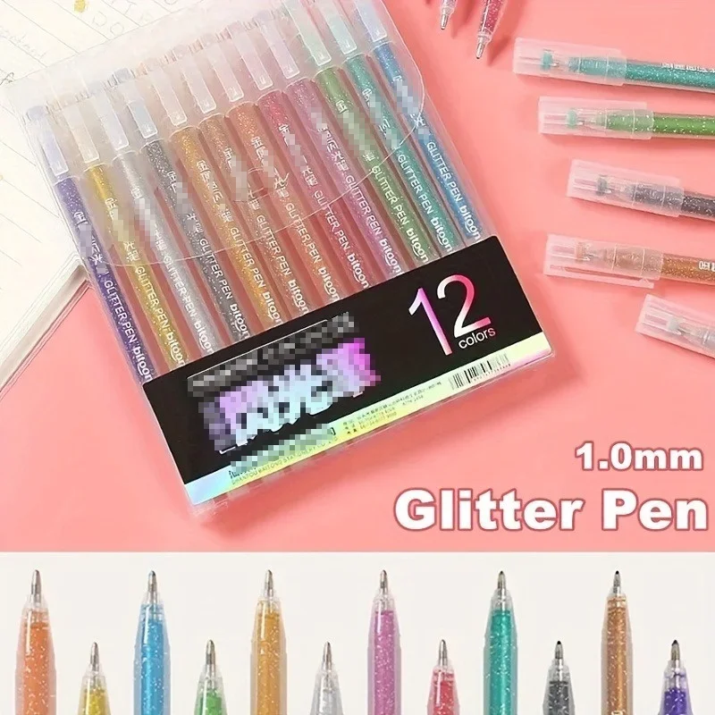 

12-Color Glitter Gel Pens - Shimmering Metallic & Fluorescent Pens for Note-Taking and Journaling