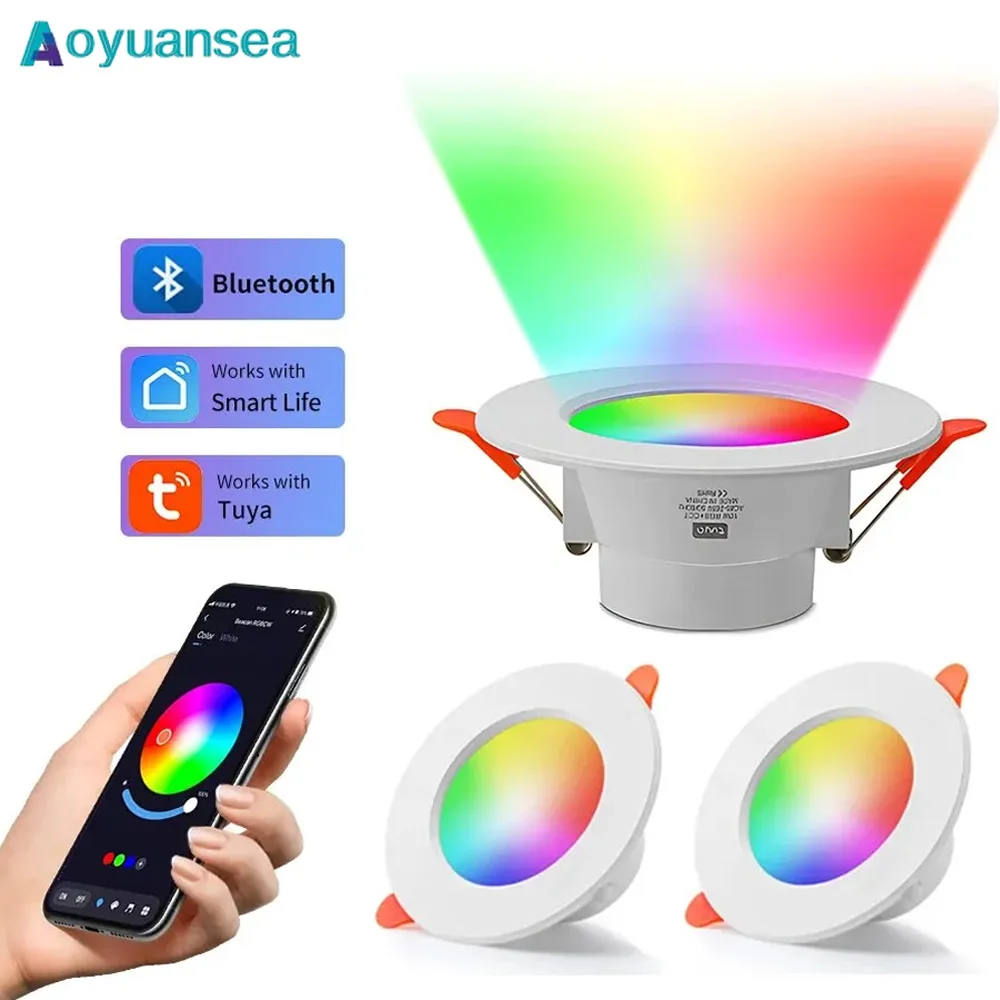 downlight inteligente bluetooth aoyuansea tuya downlight de controle regulavel colorido 10w 15w 85265v 01