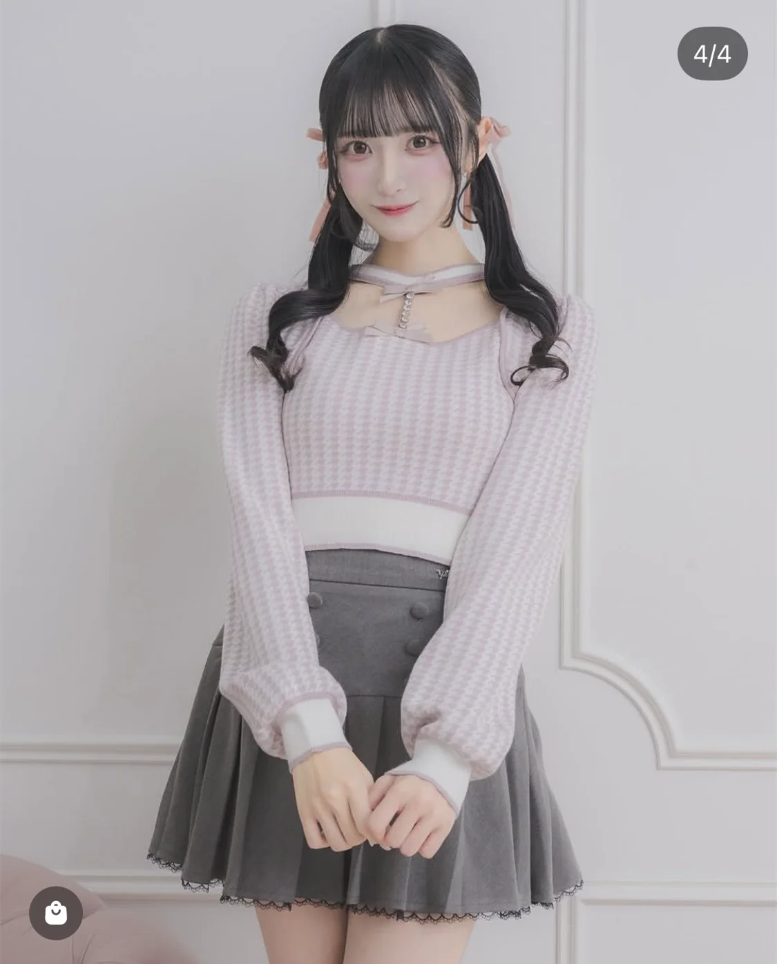 Japanese Style Elegant Sweet Plaid Jacquard Sweater Bow Rhinestone Chain Hollow Collar Long Sleeve Knitted Pullovers for Women