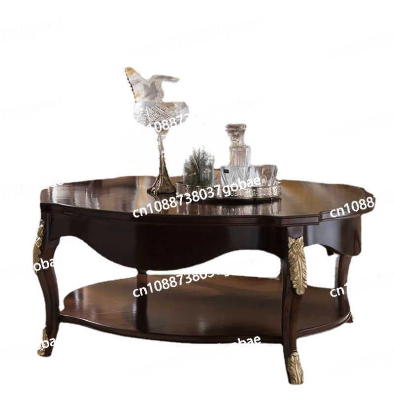 ZK Solid Wood Oval Tea Table European Entry Lux Carved Gold Painting Post-Modern So Easy So Beauty Living Room Home Tea Table