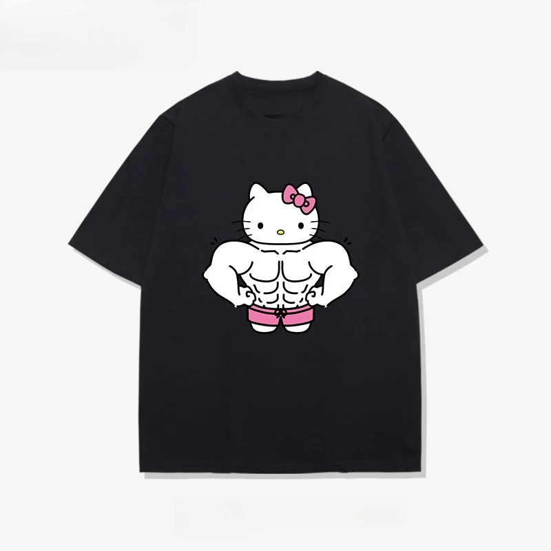

Muscle Version Kitty Fun Мужская и женская модная брендовая летняя новая хлопковая футболка с короткими рукавами Спортивный повседневный топ с короткими рукавами