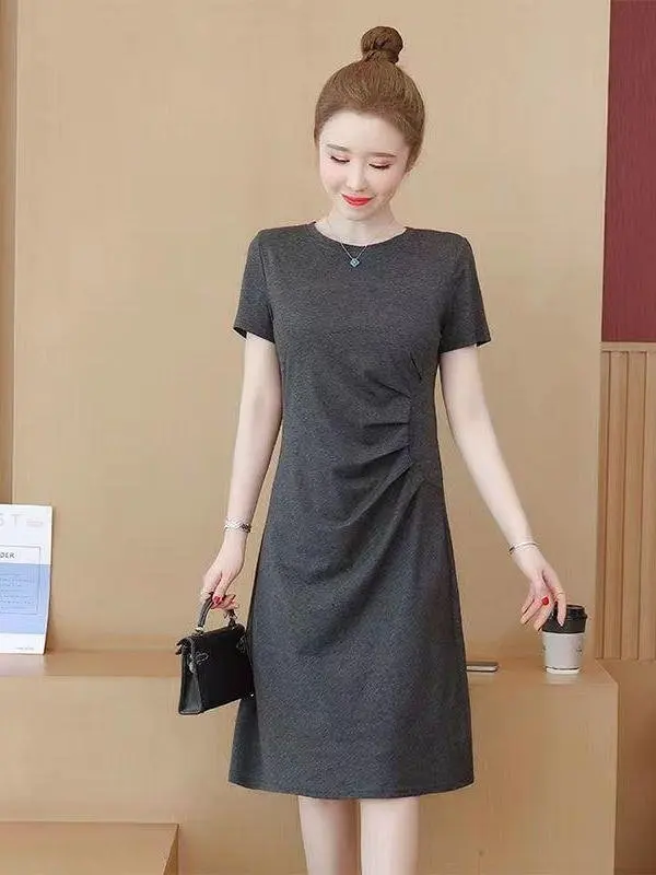 fashionable-summer-dress-women's-short-sleeve-t-shirt-dress-with-pocket-handkerchief-business-style-lightweight-slimming-casu