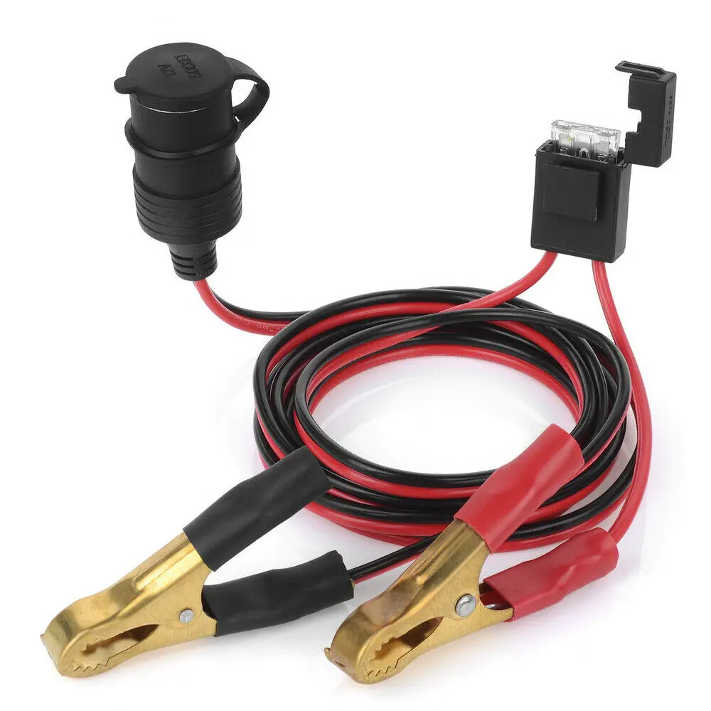 

12V/24V Car Cigarette Lighter Battery Clip Adapter Extension Cable Socket To Battery Alligator Clips (Includes 3 Fuses)