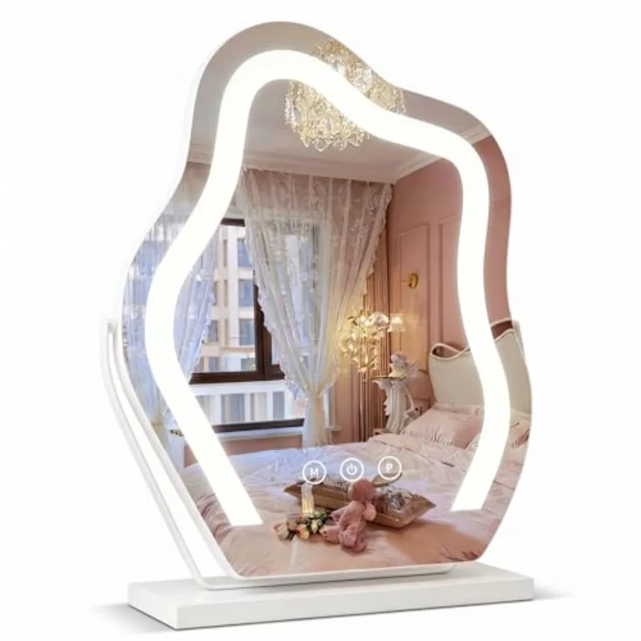 Makeup Mirror with Lights - 17″ Cloud Shaped Smart Touch 3-Color Dimmable 360° Rotation Memory Metal Frame Plug-in AC Power Tab