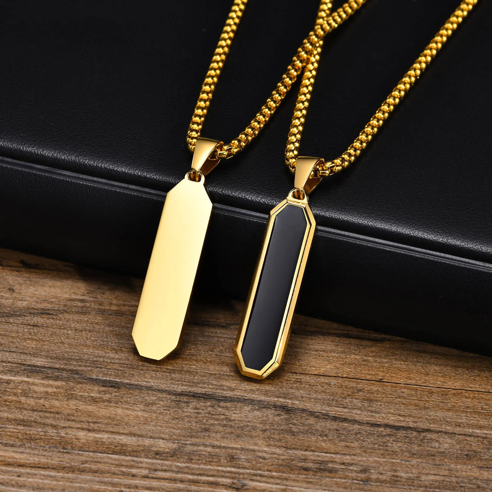 Vnox Fashion Black Color Bar Necklaces for Men Boys,Minimalist Stainless Steel Geometric Pendant Collar Gifts for Him Jewelry