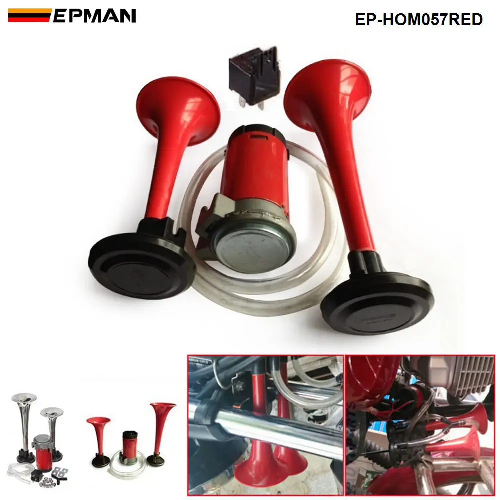 EPMAN 12V Twin Tone Air Horns Kit For Car,Boat,Van,Truck Loud Horn/Trumpet Set For Seat 2001-2006 EP-HOM057RED