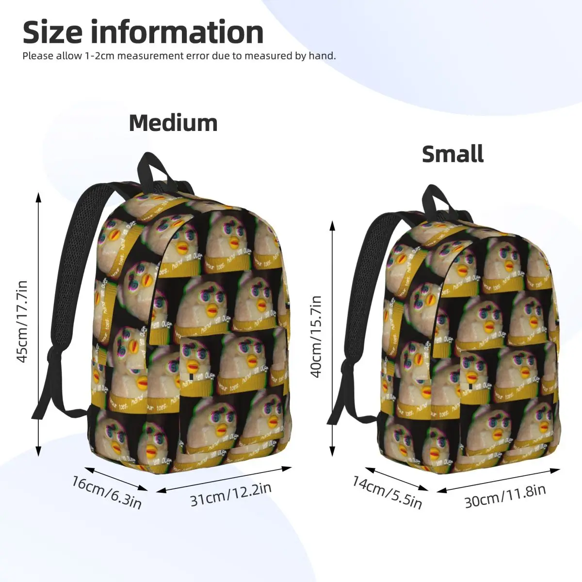 Long Furby Give Him Your Toes Backpack Daypack Large Capacity Children BookBag School Bag Shoulder Bags for Men Women