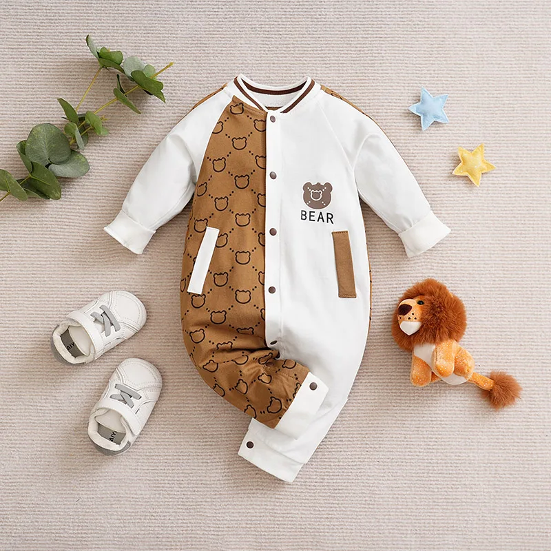 New Designer  Clothing  100 cotton spring and fall long-sleeved baby onesies Black and white cows   Short Sleeves   Fashion