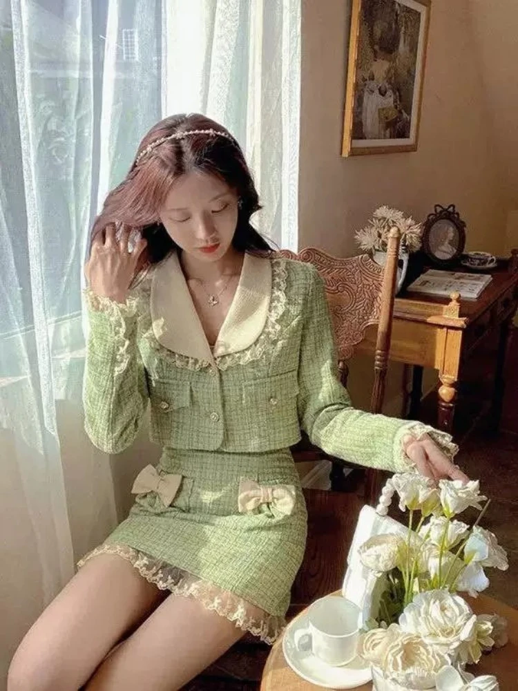 Dress Set Tweed Short Jacket Paired With Midi Two Piece For Spring Autumn 2026 New A Elegant Classic Sophisticated Skirt