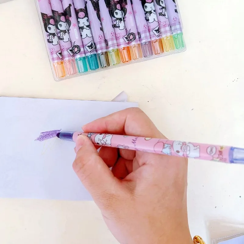 Sanrio Crayon 12 Kleuren Schattige Kuromi Kinderen Cadeau Schilderij Pen Roterend Krijt Olieverfschilderij Stok Lang Krijt Kinderen Cadeau