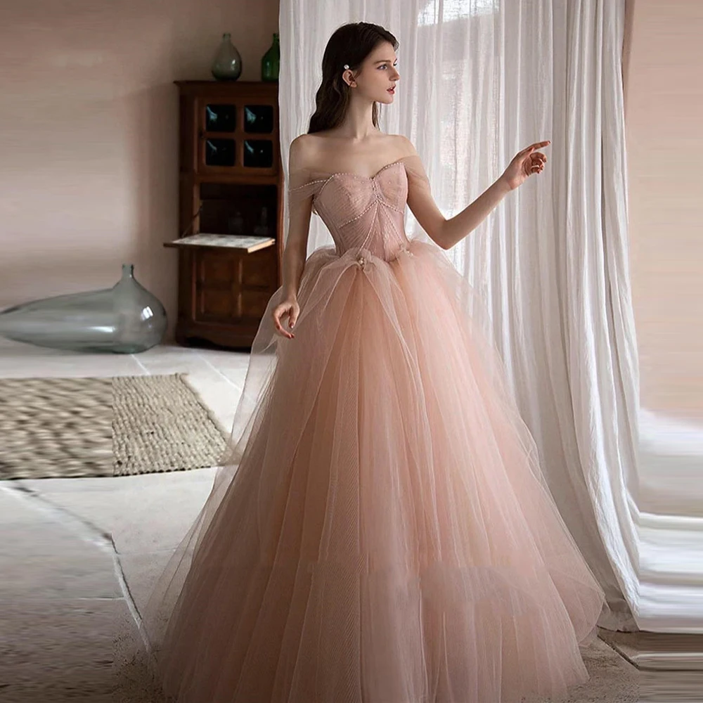 Bafftafe Princess Tulle Korea Prom Dresses For Wedding Party Off the Shoulder Corset Customized Formal Occasion Evening Gowns