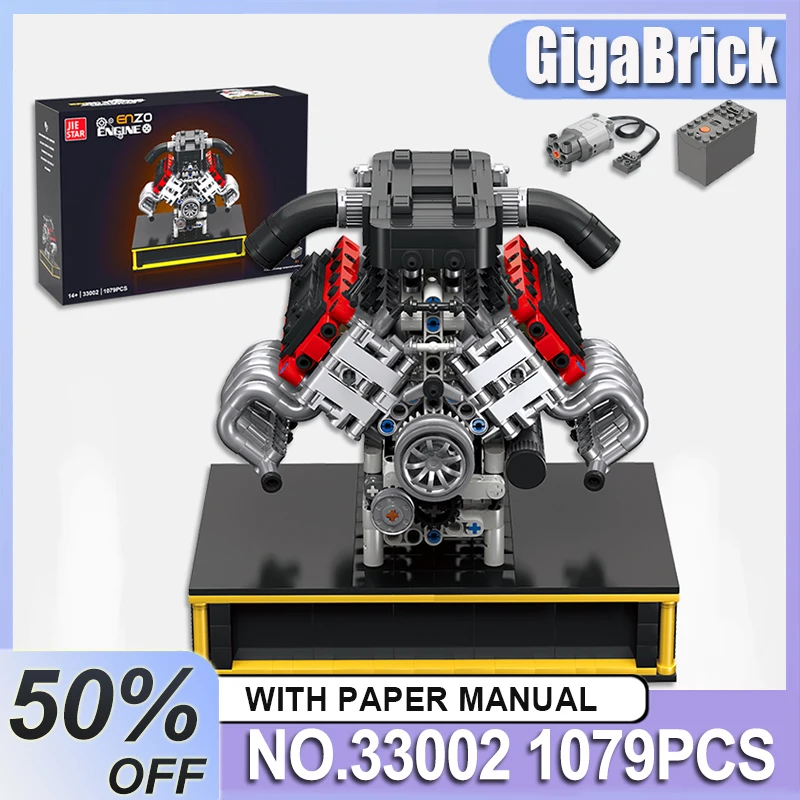 

JIESTAR 33002 MOC индивидуальный декор стола V10, модель двигателя суперкара, блоки, кирпичи в сборе, подробный рождественский подарок для взрослых и детей