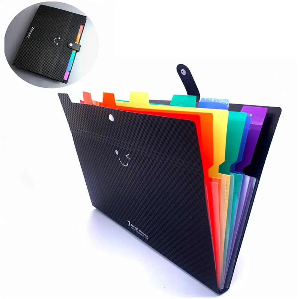 Multi-layer A4 File Folder Large Capacity 7/13 Grid Exam Paper Organizer with Snap Closure Waterproof Document Organizer