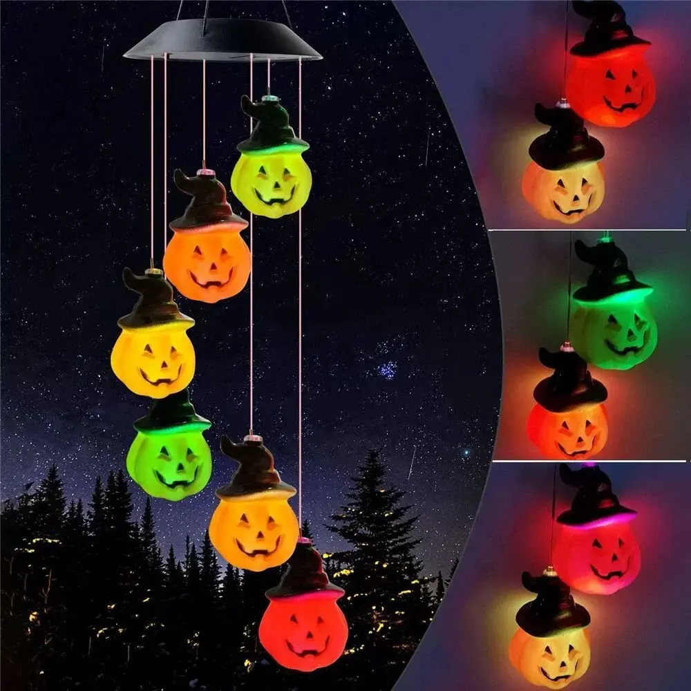  Halloween LED Wind Chime Hanging Light Color Changing Decor Pumpkin Ghost Skull Eyeball Design Party Decorations