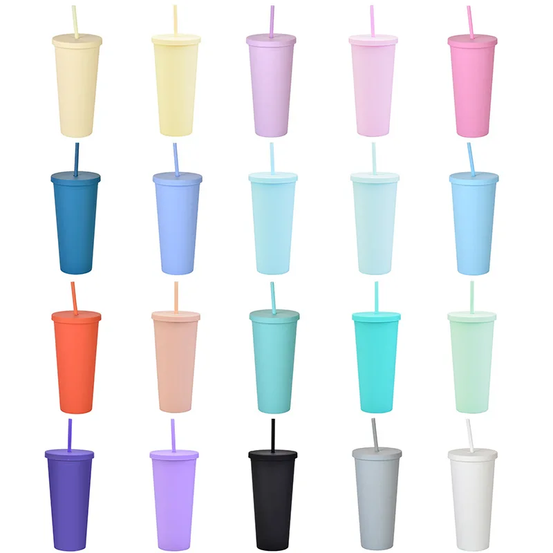 

Double-Layer Plastic Cup, Environmental Protection, Large Capacity, Outdoor Frosted Handy, American Cup, 700ml, 22oz