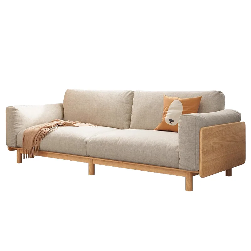 

New Chinese solid wood sofa ash wood straight row cat scratching cloth living room sofa
