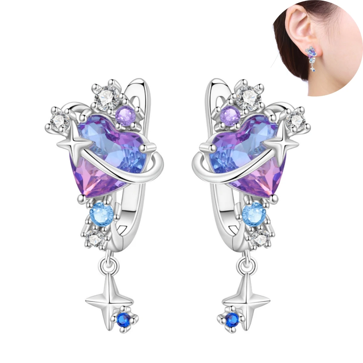 

PANPOKI 925 Sterling Silver Colorful Love Satellite Drop Earrings Women Earrings Charm Fashion Versatile Party Jewelry Gifts