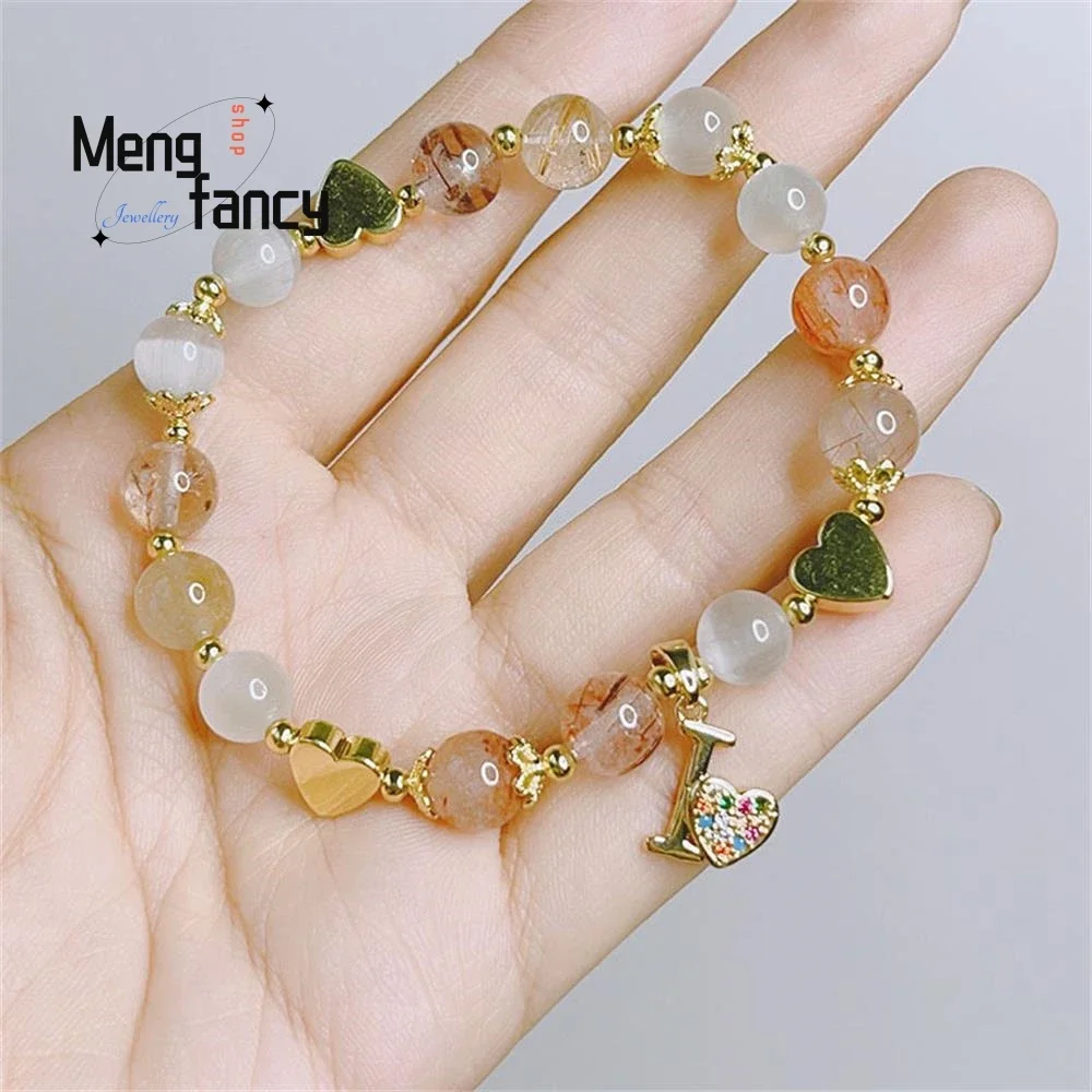 

Natural Amethyst Strawberry Crystal LOVE Color Small Diamond Love Bracelet Ins Wind Niche Design Exquisite Fashion Fine Jewelry